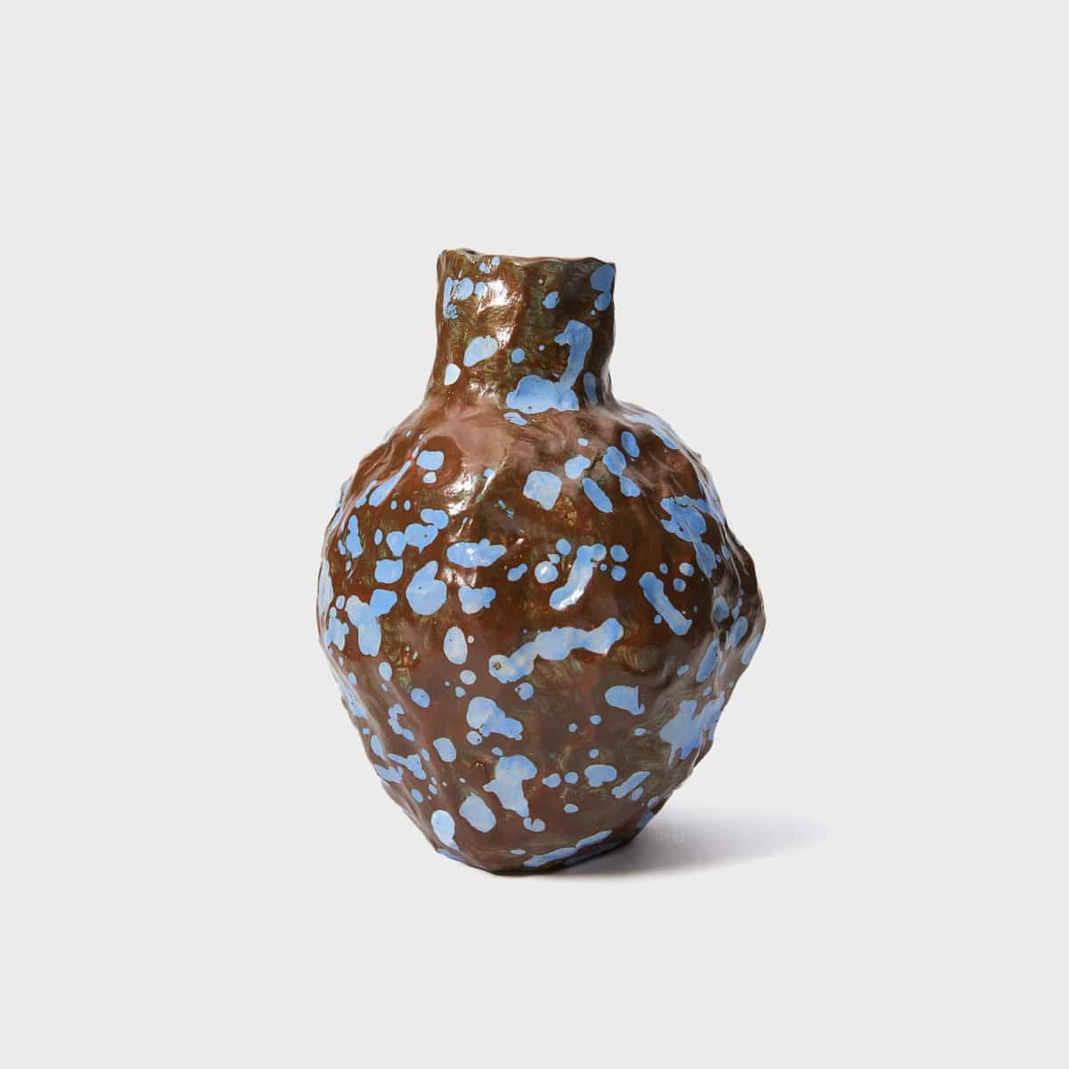 SHOKKI Splatter Light Blue On Brown Vase