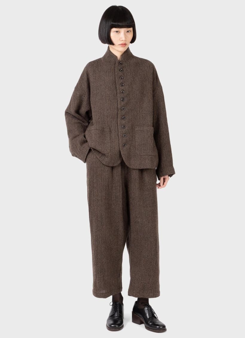 Ichi Antiquités Wool Herringbone Jacket Brown