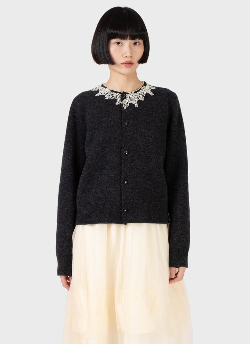 Renli Su Round Neck Lace Embellished Cardigan