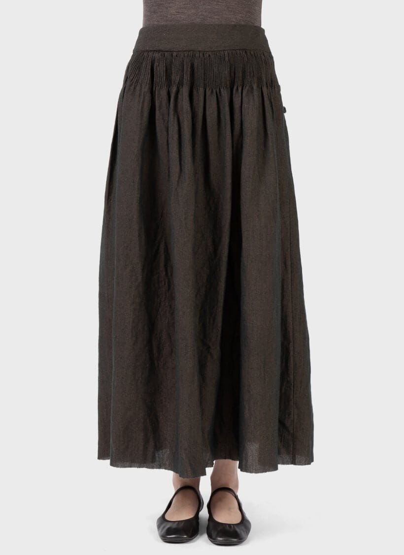 A Tentative Atelier Hand Smocked Skirt Dark Brown
