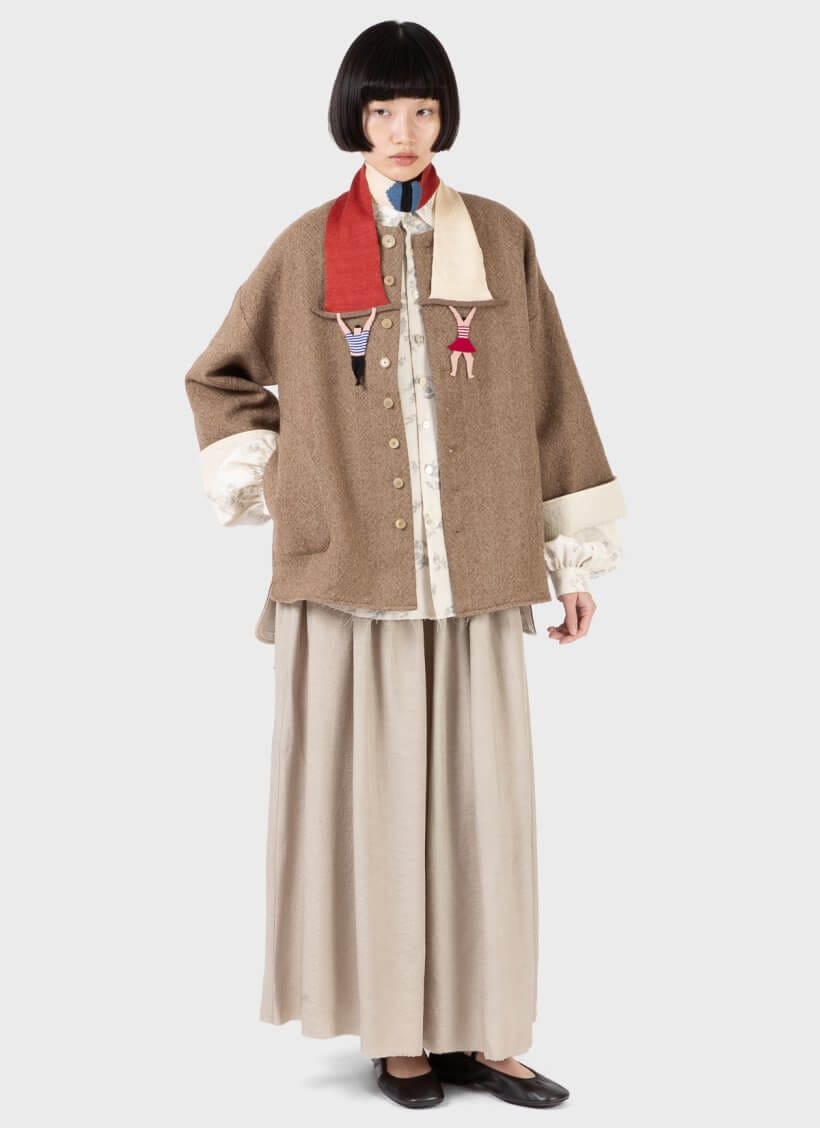 A Tentative Atelier Herringbone Collarless Jacket