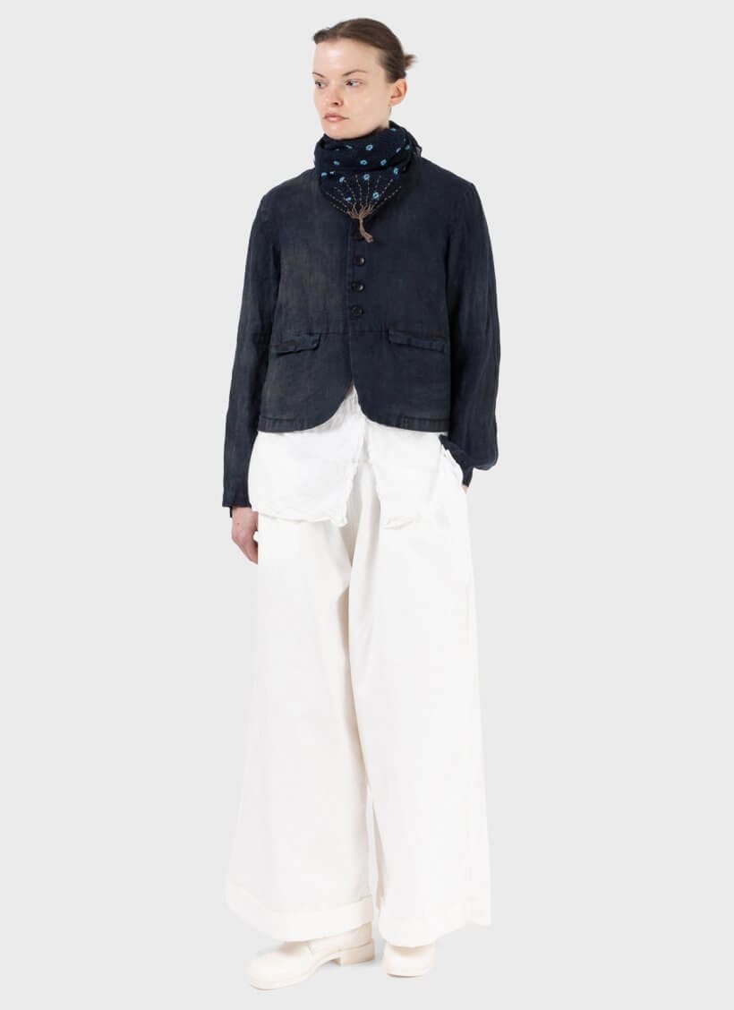 Pas De Calais Indigo Charcoal Dyed Linen Dobby Jacket