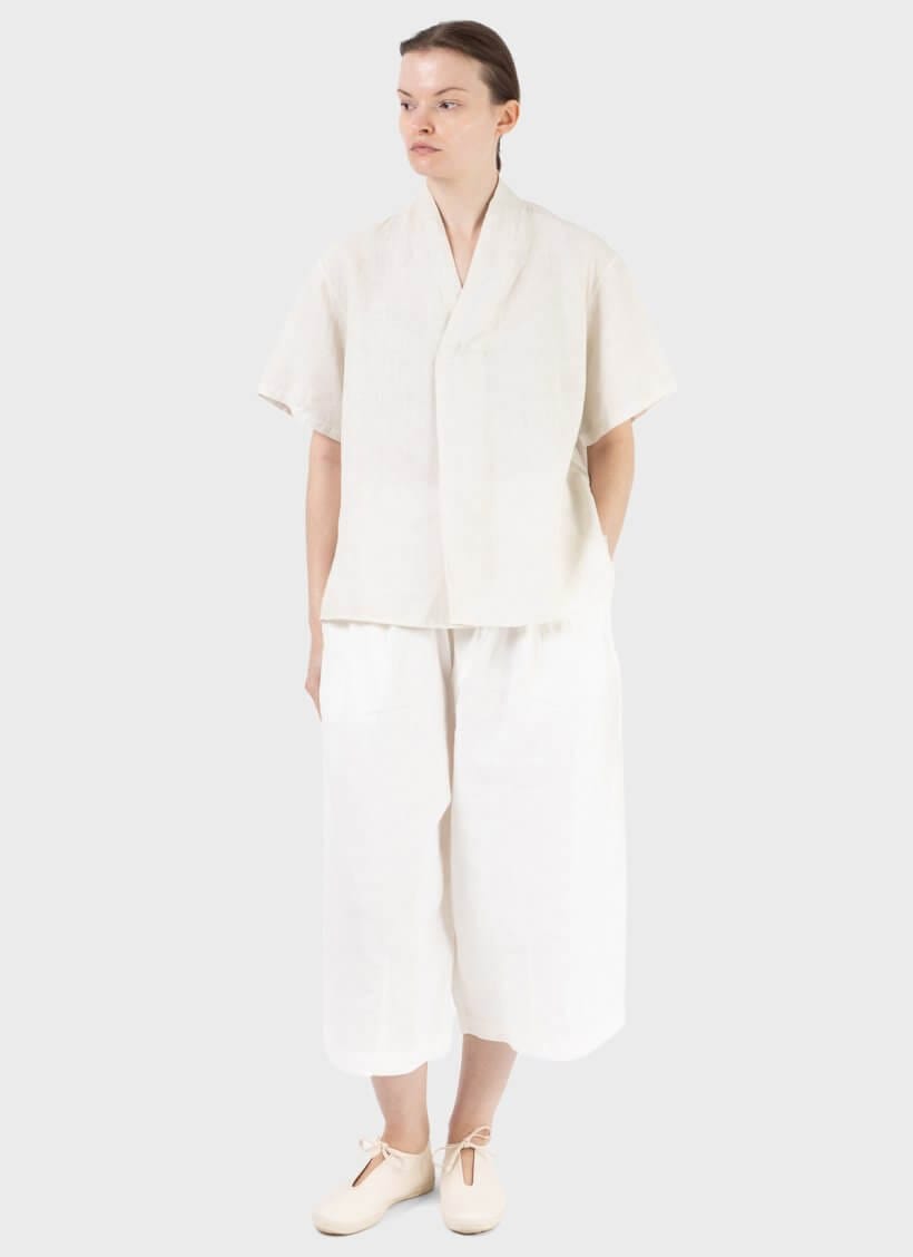 Mittan Flat Pleat Shirt White Bengala